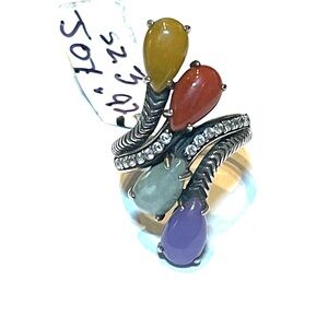 Sterling JOY Multicolored Jade Ring sz 3